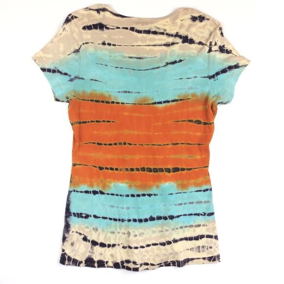 Tryst Tie Dye Stripe Top Turquoise Beige Orange - Picture 3 of 3